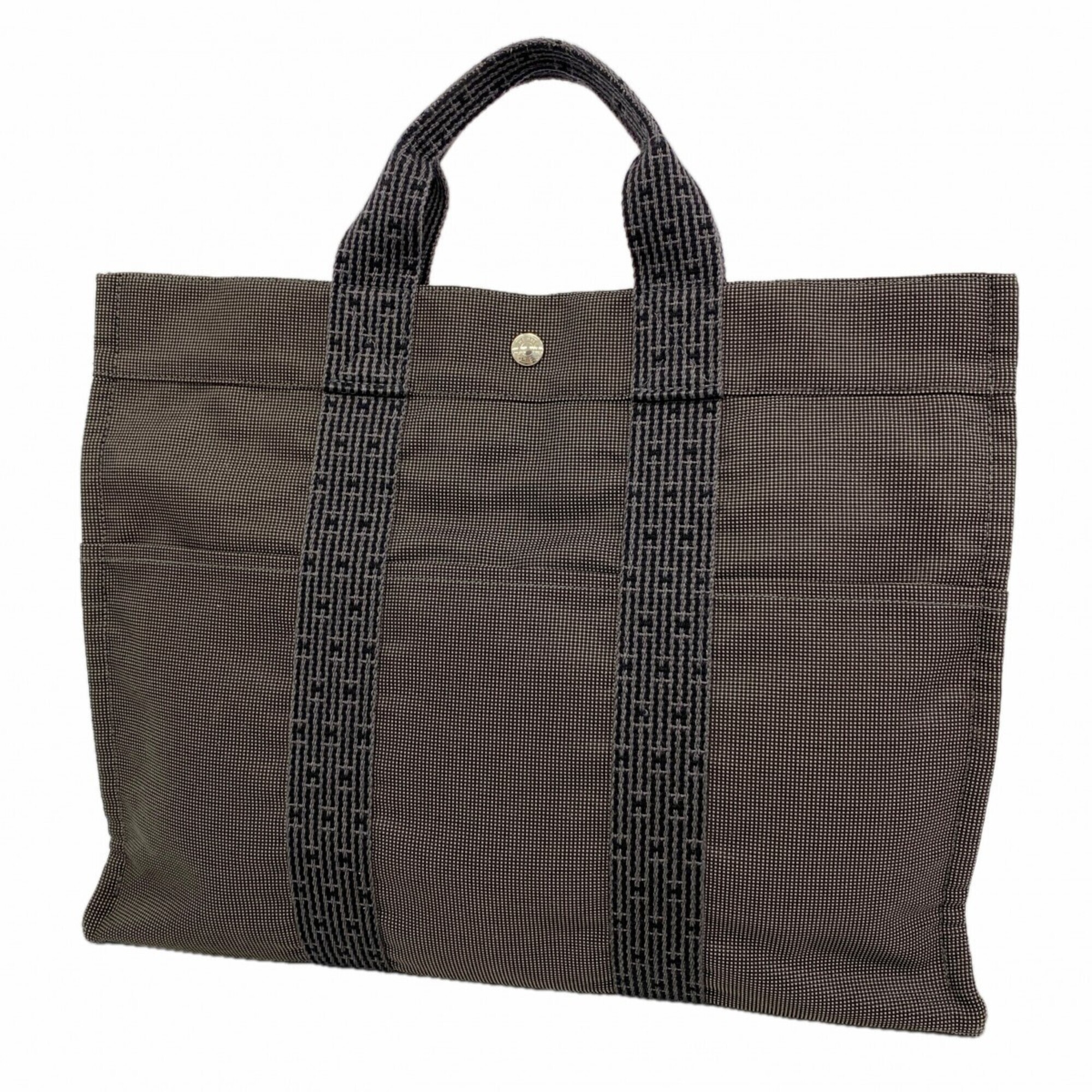 Hermes Herline Mm Canvas Tote Bag, Gray, Women's